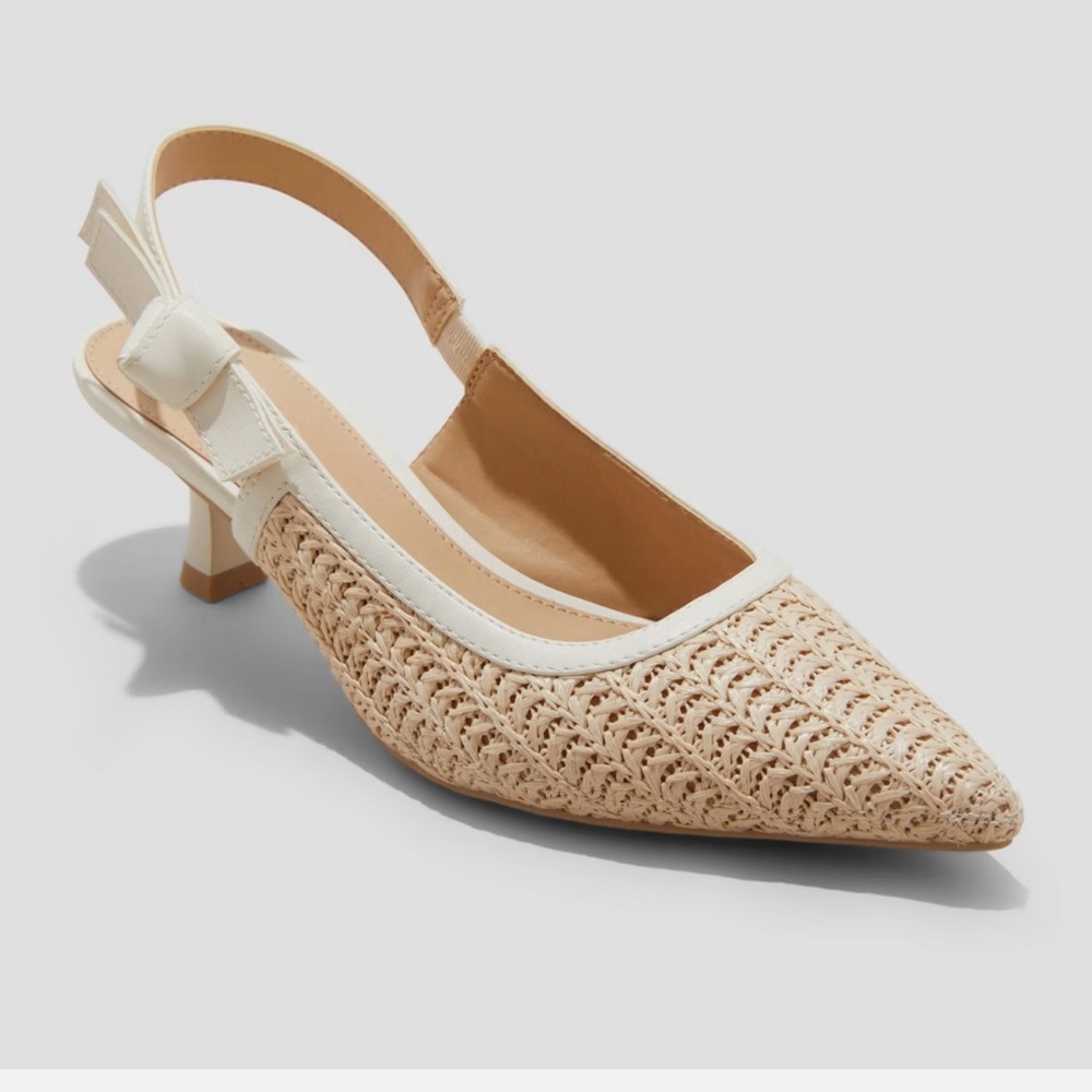 a new day Raffia Beige “Milan” Slingback Kitten Heel